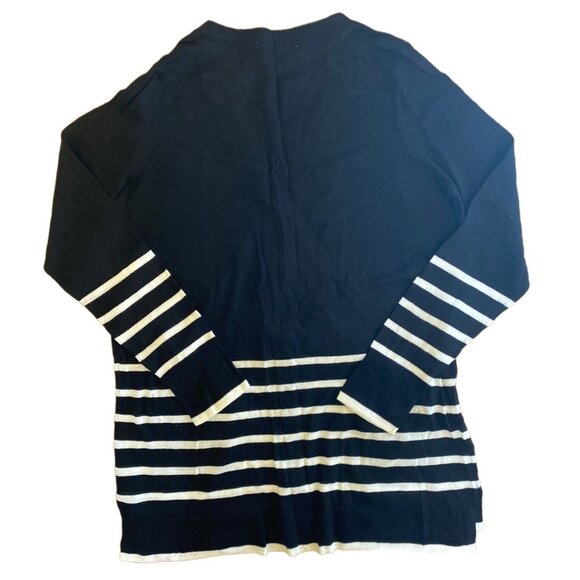 Victorias Secret Black & White Striped Cardigan Sweater L 100% Cotton - Picture 3 of 6